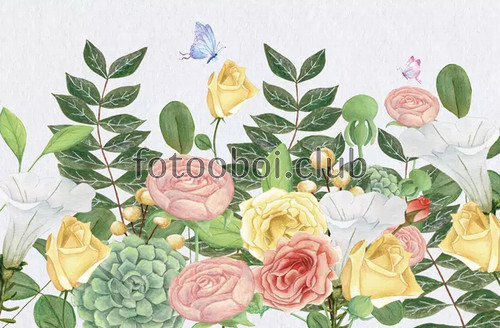цветы, розы, дизайнерские, акварель
